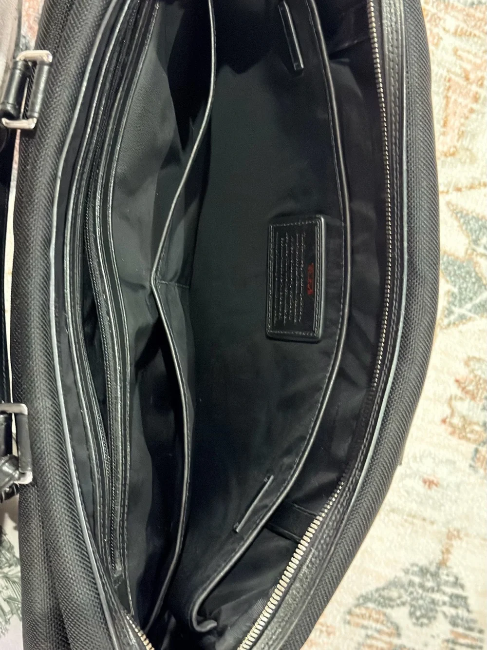 Tumi Black Nylon Briefcase with Leather Trim and Silver Hardware